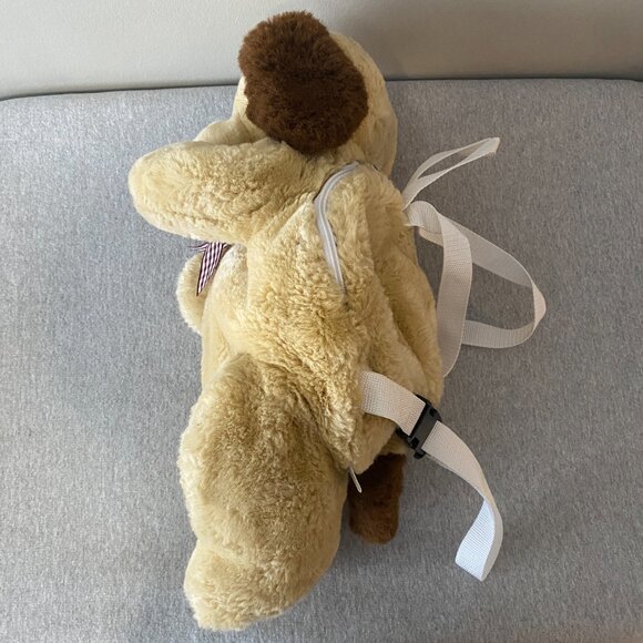 Cute Brown Tan Burgundy White Gingham Bow Puppy Dog Plush Backpack 18" - Picture 3 of 13